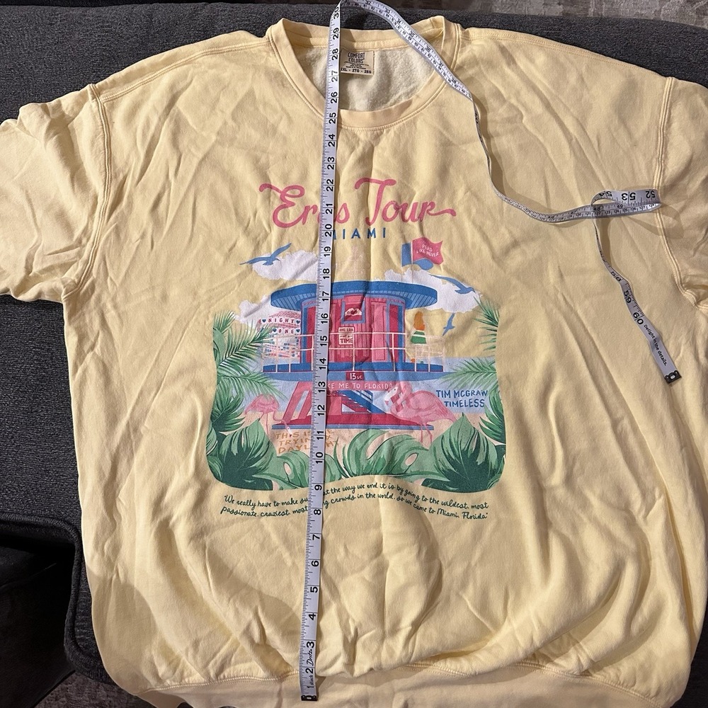 TAYLOR SWIFT Eras Tour Miami Night One Yellow Crewneck Sweatshirt Surprise Songs - Picture 5 of 7